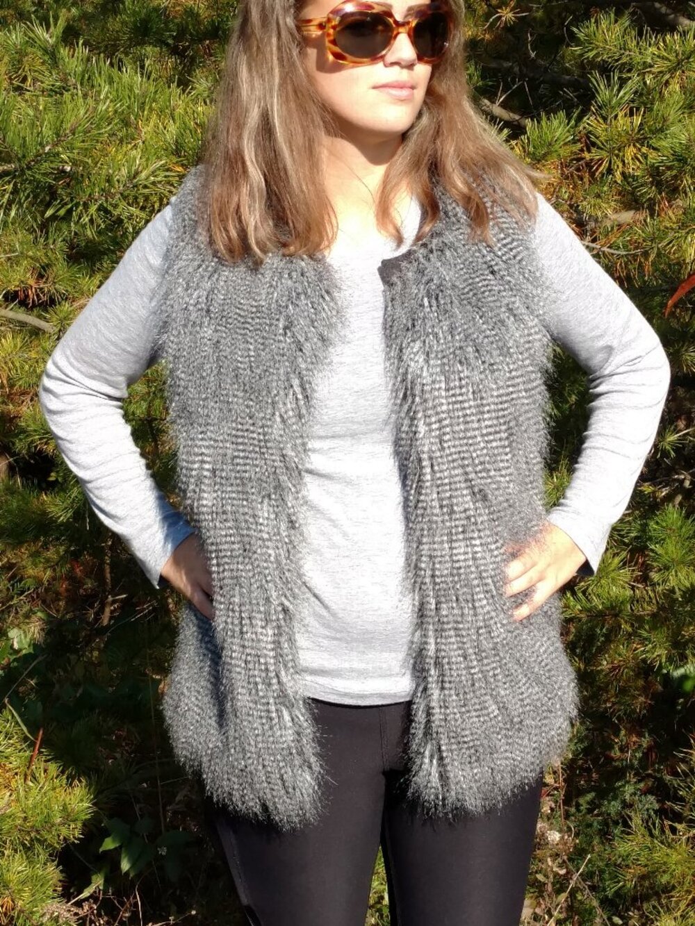 Vintage EVEN Grey Faux Fur Sweater Vest Medium